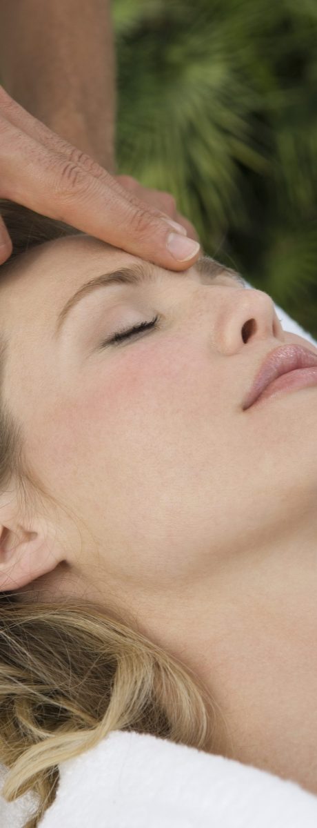 Woman receiving a head massage at a spa.
